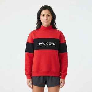 Sweat-shirt rouge uni pour femme, col montant, manches longues, coupe classique, pull en tricot, automne-hiver, 100% coton, devant uni - Product Image 3