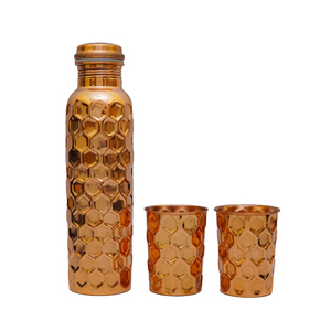 100% Pure <b>Copper</b> <b>Water</b> <b>Bottle</b> With 2 Tumbler Glasses Ayurvedic Health Benefits For Digestion & Immunity Leak-Proof Eco-Friendly - Product Image 2