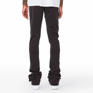 Pantalon de survêtement noir évasé pour homme avec bande latérale blanche, taille élastique et cordon de serrage, décontracté, pour l'automne, en mélange tricoté de coton et élasthanne - Product Image 4