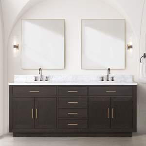 80 In. W X 22 In. D rovere marrone doppio bagno vanità con piano in marmo di Carrara e rubinetto Set da bagno vanità - Product Image 2
