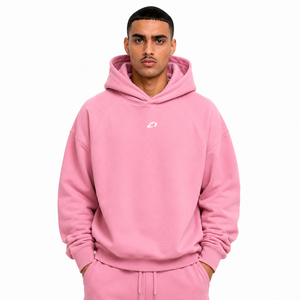 Sudadera con capucha doble extragrande rosa de forro polar grueso para hombre, con logo personalizado, estilo pullover, para otoño e invierno, venta al por mayor, ropa urbana, OEM - Product Image 3