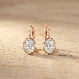 IGI Certified Lab Grown Diamond Oval <b>Drop</b> Dangle Earrings in 10K 14K 18K Solid Gold Bezel Set Luxury Long Diamond Earrings - Product Image 3