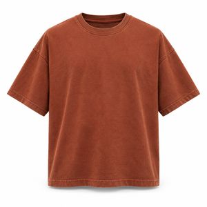 เสื้อยืดทรงบ็อกซี่สไตล์สตรีทแวร์ น้ำหนัก 270 กรัม สีเบิร์นรัสต์ ย้อมสีแบบพิกเมนต์ ผ้าคอตตอนเนื้อหนา ทรงโอเวอร์ไซส์ คอกลม - Product Image 4