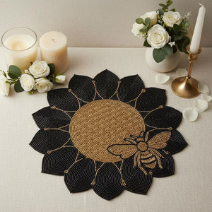 Handmade Needlework Beaded Placemat | Sunflower with <b>Bee</b>, Elegant Table Decor by Creative Art Zone - Product Image 1