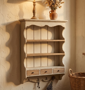 Étagère murale en bois massif Ardonar Premium, finition naturelle, avec crochets pour appartement et espace de vie - Product Image 2