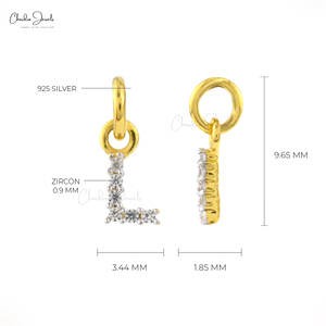 Elegant L Initial Pendant Natural 0.9MM Round Cut White Zircon Alphabet Pendant in 925 Sterling Silver Fine Jewelry for Women - Product Image 2