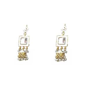 Latest Gold Plated Trendy Flower Shape Crystal Rhinestone Kundan Dangle Earrings Alloy Lightweight Jhumka Fashion Jewelry - Product Image 1
