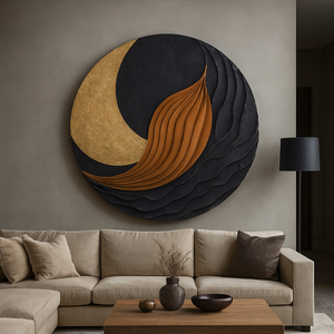 Escultura de Pared Redonda de Madera Tallada a Mano con Relieve de Ondas, Arte Mural Moderno y Orgánico, Arte de Pared de Madera Tallada a Mano, Escultura Abstracta - Product Image 3