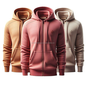 Sudaderas con capucha de lana con cremallera frontal 100% hilo de algodón teñido de alta calidad peso pesado colores sólidos manga larga Zip Up sudaderas con capucha - Product Image 6
