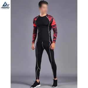 Conjunto de compresión de 2 piezas para hombre, camiseta de cuello redondo y pantalones largos, ropa deportiva de compresión de manga larga, conjunto de gimnasio que absorbe la humedad, OEM ODM - Product Image 4