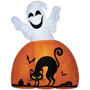Fantasma Gonfiabile di Halloween da 1,5 m con Base a Zucca, Luci LED Esterne, Materiale PVC, Articolo Decorativo per Halloween - Product Image 1