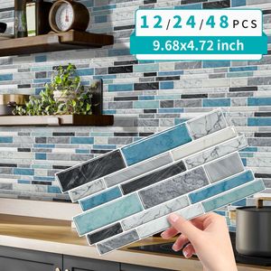 12 pezzi adesivi per piastrelle con Stick effetto marmorizzato impermeabili a prova di olio blu verde per la decorazione della parete della lavanderia della cucina 12*24.6cm - Product Image 2