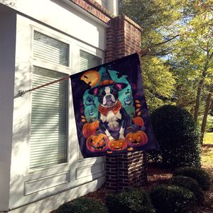 Gran Boston Terrier Witchy Halloween casa bandera Multicolor porche manga poste decorativo patio Banner ilustraciones colgante de pared hecho - Product Image 2