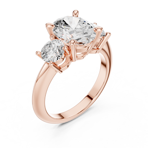 Bague de fiançailles et de mariage en or rose avec trois diamants ovales de laboratoire pour femme - Product Image 3