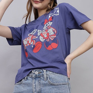 Women's <b>Purple</b> Printed T-<b>Shirt</b> Short Sleeve O-Neck Casual Loose Fit 100% Cotton Jersey Fabric All Seasons Wear - Product Image 3
