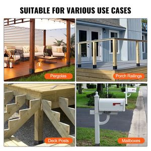 Base de poteau 6x6 avec 4 supports de poteau en bois noir mat, robuste, revêtement poudré, taille intérieure 5,6"x5,6" - Product Image 2