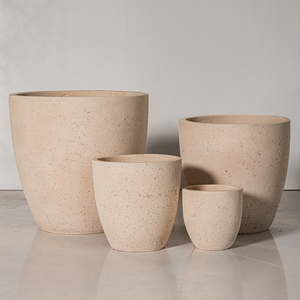 Hieta Modern Indoor/Outdoor Garden Pot Set of 4 Red Egg <b>Planter</b> with Stone Texture Fiberglass Flower Pots & <b>Planters</b> of 4 Sizes - Product Image 1