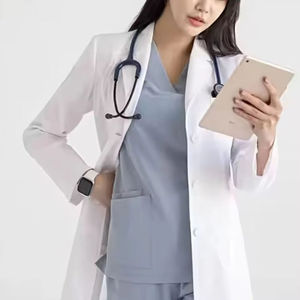 Blouse de laboratoire blanche tissée pour femmes, en coton et polyester, uniforme d'hôpital, blouse médicale, 3 poches, fermeture à boutons-pression, service OEM - Product Image 2