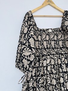 Pure Cotton Indian Block Print Women's Girls' Printed Maxi Dress Trendy Casual Summer Evening Party Dress Button Long Fit - Product Image 4