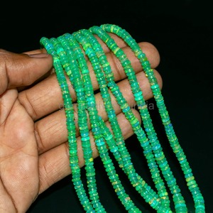 Perles Rondelles d'Opale Éthiopienne Verte Naturelle 3-5mm, Perles Lisses en Pierre Précieuse Naturelle, Fil de 16 Pouces, Vente en Gros - Product Image 4