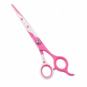 Tijeras para el pelo con estampado de pata rosa, de acero inoxidable, con punta roma, para entresacar, para diestros, mango largo, agarre de plástico - Product Image 2