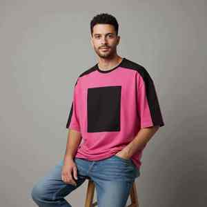 Trendy Oversized Color Block Men T Shirt Custom Logo Print Heavyweight Cotton Streetwear Tee - Product Image 4