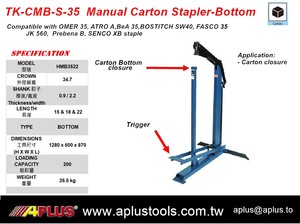 Engrapadora Manual para Cartones APLUS TK-CMB-S-35, Construcción de Acero, Diámetro del Grapón 34.8mm, Longitud 22mm, para Cierre de Fondo de Cartones - Product Image 2