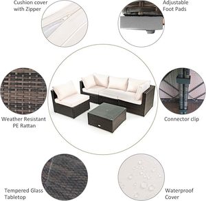 Conjunto de Muebles Seccionales de Mimbre Contemporáneos para Patio con Mesa de Chimenea de Propano y Mesa Auxiliar para Jardín a Precio Económico - Product Image 4