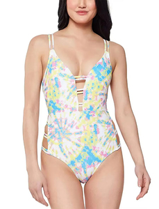 Maillot de bain une pièce sexy pour femme, taille haute, sans bretelles, imprimé écossais bicolore, avec soutien-gorge triangle, décolleté en V profond, coupe longue, devant croisé - Product Image 4