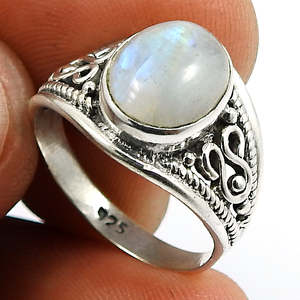 Nouvel Arrivage Bague en Argent Sterling 925 avec Pierre de Lune Arc-en-ciel, Pierre Ovale Taillée pour la Guérison, Bijou Bohème, Cadeau pour Lui et Elle - Product Image 3