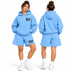 Conjunto Deportivo de 2 Piezas para Mujer, Sudadera con Capucha Extra Grande y Pantalones Cortos, Conjunto Deportivo de Invierno de Felpa de Algodón Grueso - Product Image 1