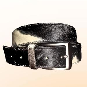 Cinturón de cuero auténtico con pelo de vaca, personalizado OEM, para hombre, con etiqueta privada y hebilla metálica. - Product Image 2