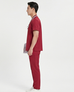 Combinaisons médicales unisexes pour hommes, uniformes d'hôpital, ensemble de blouses chirurgicales |   Haut à col en V pour hommes, pantalon de jogging évasé de couleur unie - Product Image 3