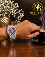 Montre de luxe pour homme MB ETERNAL JEWELS, sertie de moissanite, cadran rond en quartz, verre de 25 mm, fermoir déployant en acier inoxydable