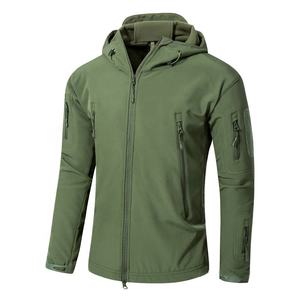 Veste tactique à capuche pour homme, coupe-vent, softshell, style vêtements de travail en plein air, vert olive, fermeture éclair, coupe régulière - Product Image 3