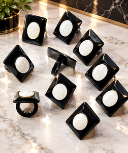 Anillos de cuerno de calidad premium, diseño de lujo, anillos de cuerno negro y MOP blanco para chicas y mujeres modernas de Falak World Export. - Product Image 2