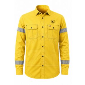 Camisa de Seguridad de Algodón Soldado Reflectante Amarilla de Manga Larga para Hombre, Corte Regular, Ropa de Trabajo FR con Resistencia al Calor de 300C-500C - Product Image 1
