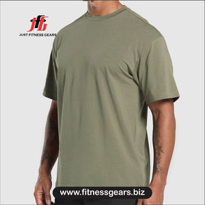 T-shirt pour homme en coton 100% respirant, à manches courtes, col rond, coupe classique, couleur vert olive, tricot jersey décontracté - Product Image 3