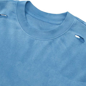 T-shirt pour homme à col rond bleu surdimensionné à manches courtes, couleur unie, décontracté, tricoté, 100% coton jersey, coupe régulière, longueur normale, respirant - Product Image 3