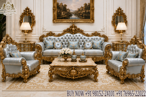Juego de sofás tradicionales de madera tallada para sala de estar con acabado dorado ornamentado, juego de sofás artesanal de estilo francés hecho a medida para la zona de estar. - Product Image 2