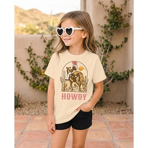 T-shirt décontracté pour filles, personnalisé OEM, style western vintage, imprimé sérigraphié, 100% coton respirant, col rond, motif 'Howdy Cowgirl' - Product Image 5