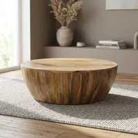 Table basse ronde en bois massif, style rustique, pour entrée, salon, chambre, hôtel