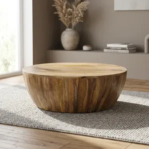 Table basse ronde en bois massif, style rustique, pour entrée, salon, chambre, hôtel - Product Image 3