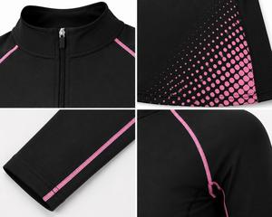 เสื้อแรชการ์ดแขนยาวผู้หญิงแบบซิป ¼ สีดำชมพูไล่เฉด พิมพ์ลายแบบ Sublimation แห้งเร็ว ผลิตจากผ้าสแปนเด็กซ์และโพลีเอสเตอร์ เหมาะสำหรับใส่ว่ายน้ำ - Product Image 5