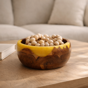 Decorative Acacia Wood with Epoxy Resin Gold Natural Brown Hand-Crafted round Salad <b>Bowl</b> Serveware for Party Festival Home Decor - Product Image 4