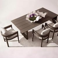 Ensemble de salle à manger extérieur moderne de luxe en alliage d'aluminium pour hôtel, villa, jardin, patio - Table et chaises résistantes aux intempéries, garantie de 3 ans
