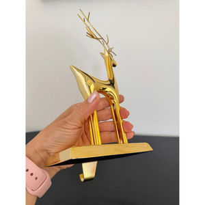 Customizable Metal Christmas Reindeer <b>Stocking</b> <b>Holder</b> Hook Modern Gold Color Decorative Holiday Hanger Festive Home Decor - Product Image 1