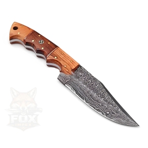 Couteau de chasse/découpeur de viande en acier Damas fait main, lame fixe à pointe clip, usage extérieur, garantie 3 ans, usage quotidien, manche en bois - Product Image 3