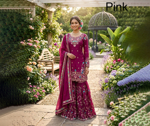 PinkCityBlocks <b>Women's</b> Traditional Sharara Suit Slim Fit Knee-Length Reversible Quick Dry Digital Printed Pure GMY Silk Fabric - Product Image 1