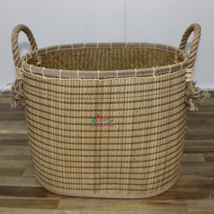 Eco Friendly Woven Palm Leaf Modern Rectangle <b>Storage</b> <b>Basket</b> Set with <b>Rope</b> Handles for Laundry <b>Storage</b> - Product Image 6